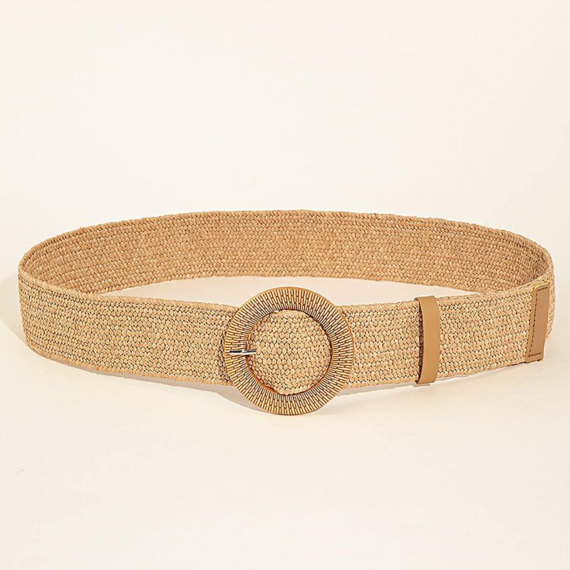 Boho-Strohgürtel mit runder Schnalle, vielseitiges Accessoire für Kleider und Blusen, handgefertigt._voghion.com