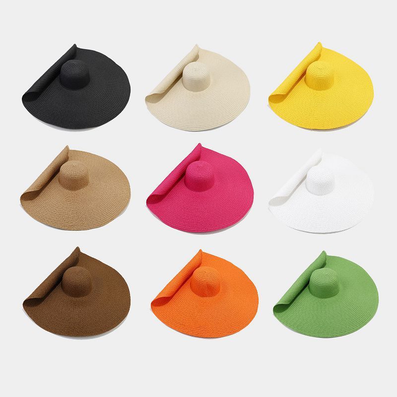 Nuovi arrivi 70 cm cappelli di paglia a tesa larga oversize primavera estate floscio pieghevole protezione UV cappello da spiaggia per le donne all'ingrosso_voghion.com