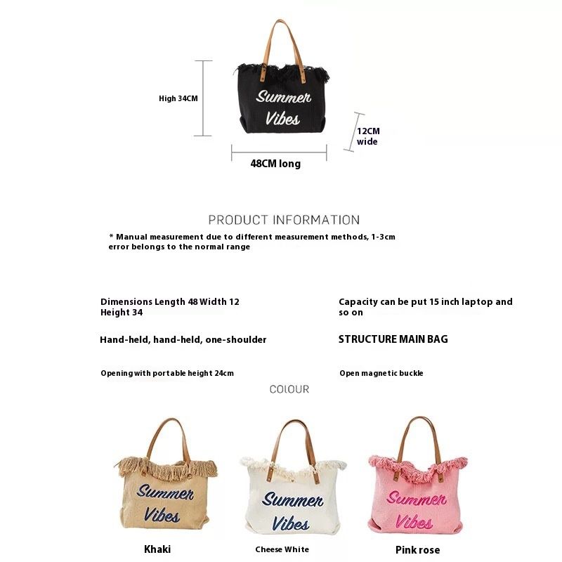 Canvas Women's Bags, Canvas Embroidered Monogrammed Tote Bags, Women's Woven Beach Bags, Shoulder Bags Handbags_voghion.com