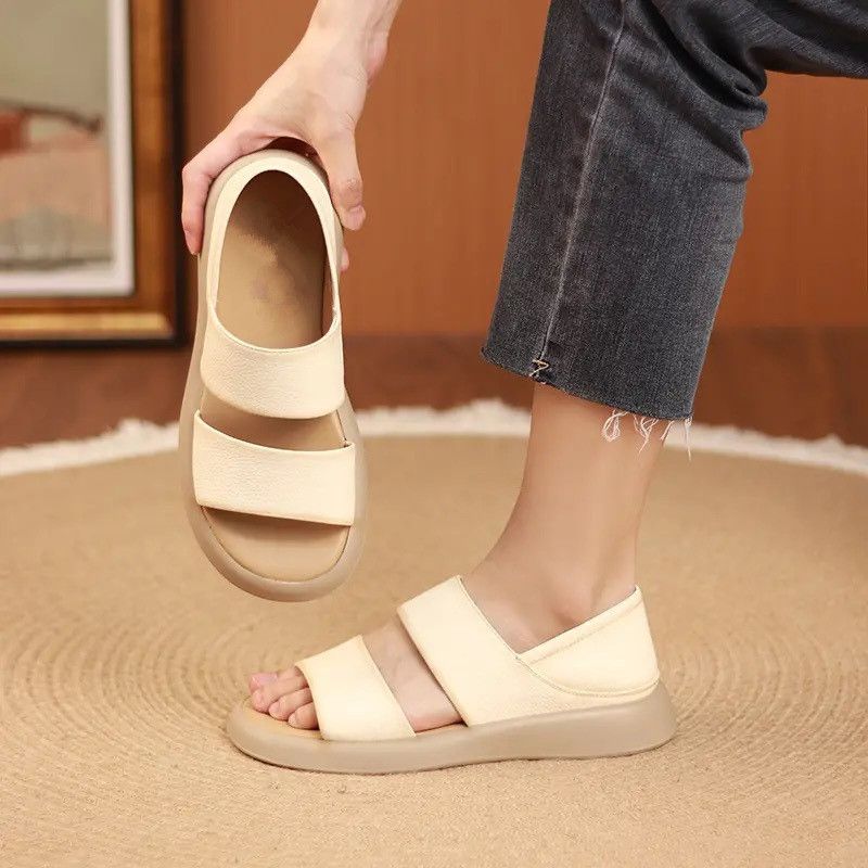 2025 Summer Fashionable And Minimally Designed Cowhide Bottom Leaky Toe Beach Shoes With Comfortable Fish Mouth Sandals_voghion.com