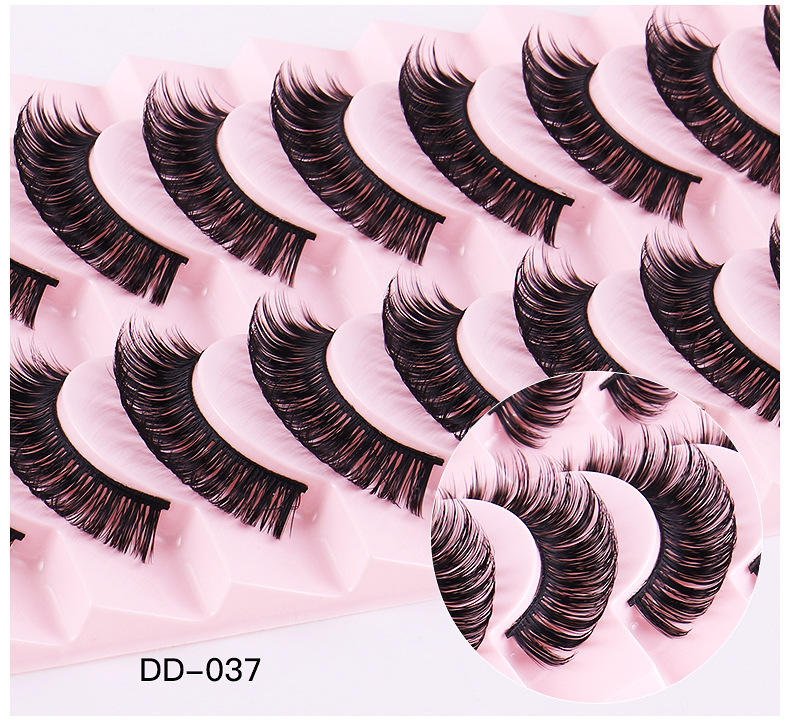 10 Paar falsche Wimpern aus synthetischen Fasern, natürlich in einem Stück gepfropft, dicke russische D-förmige Wimpern_voghion.com