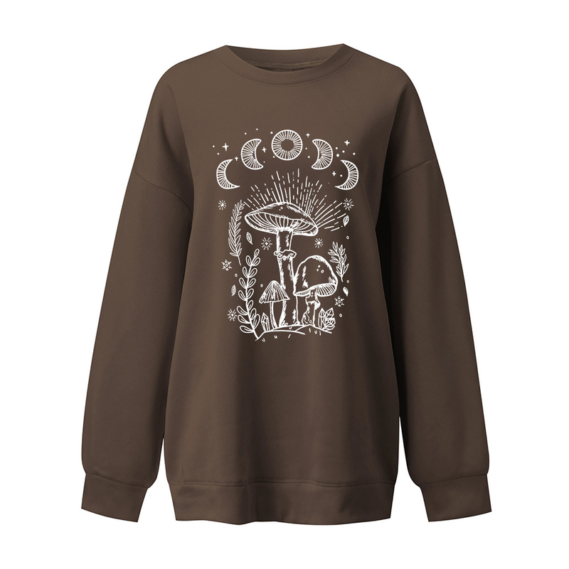 Women's off-the-shoulder long-sleeved sweatshirt mysterious printed fleece top_voghion.com