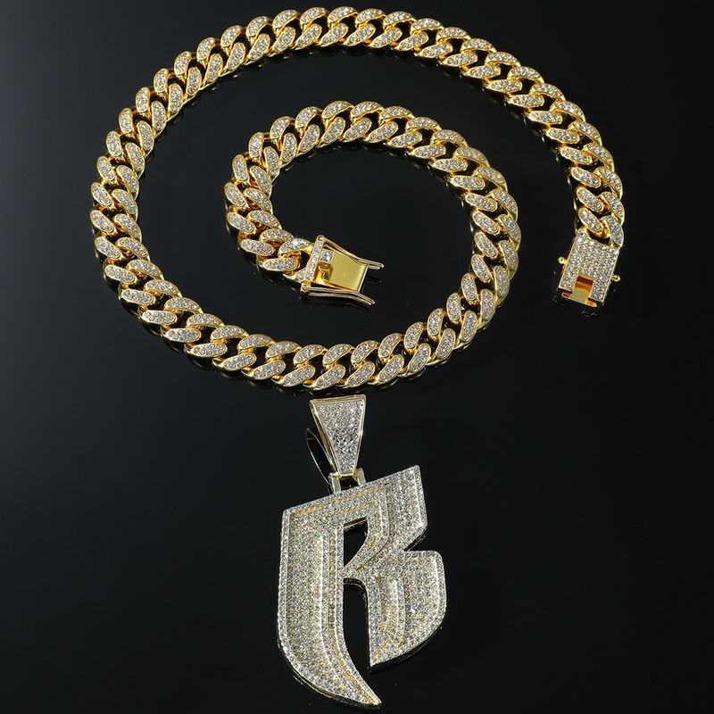 Hip hop stil fuld diamant bogstav B vedhæng halskæde Herre punk stil cubanske kæde tilbehør personlige smykker_voghion.com