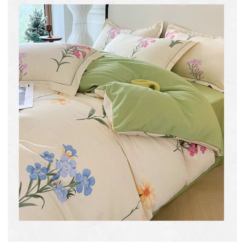 High-End Thickened Full Brushed Four-Piece Set 100% Pure Cotton Bed Sheet Duvet Cover Spring And Autumn Four Seasons_voghion.com