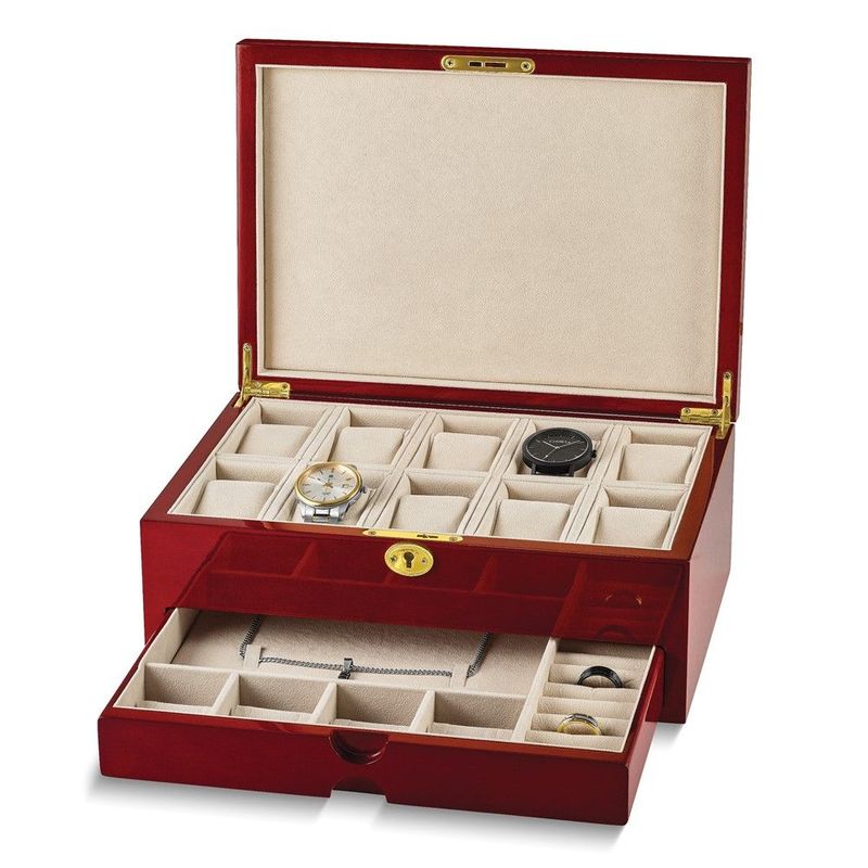 High Gloss Cherry Finish 1-drawer Locking 10-Watch And Accessory Case_voghion.com