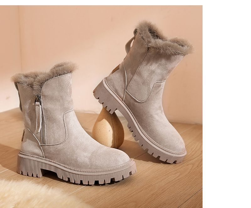 MCDV Ispessimento Neve Donne 2023 Inverno Caldo Stilista di Moda Stivali Con Piattaforma Gladiatore antiscivolo Breve Peluche Appartamenti In Pelle Scamosciata_voghion.com