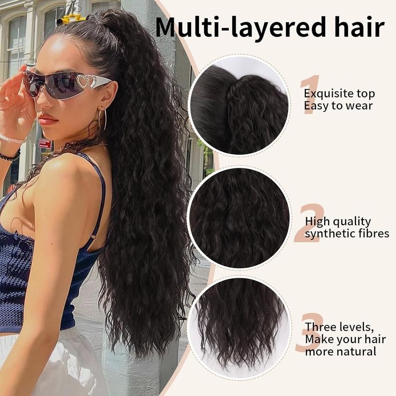 Synthetic Ponytails Wig Corn Perm Long Curly Hair Fluffy Clip Ponytail Wig Ponytail_voghion.com