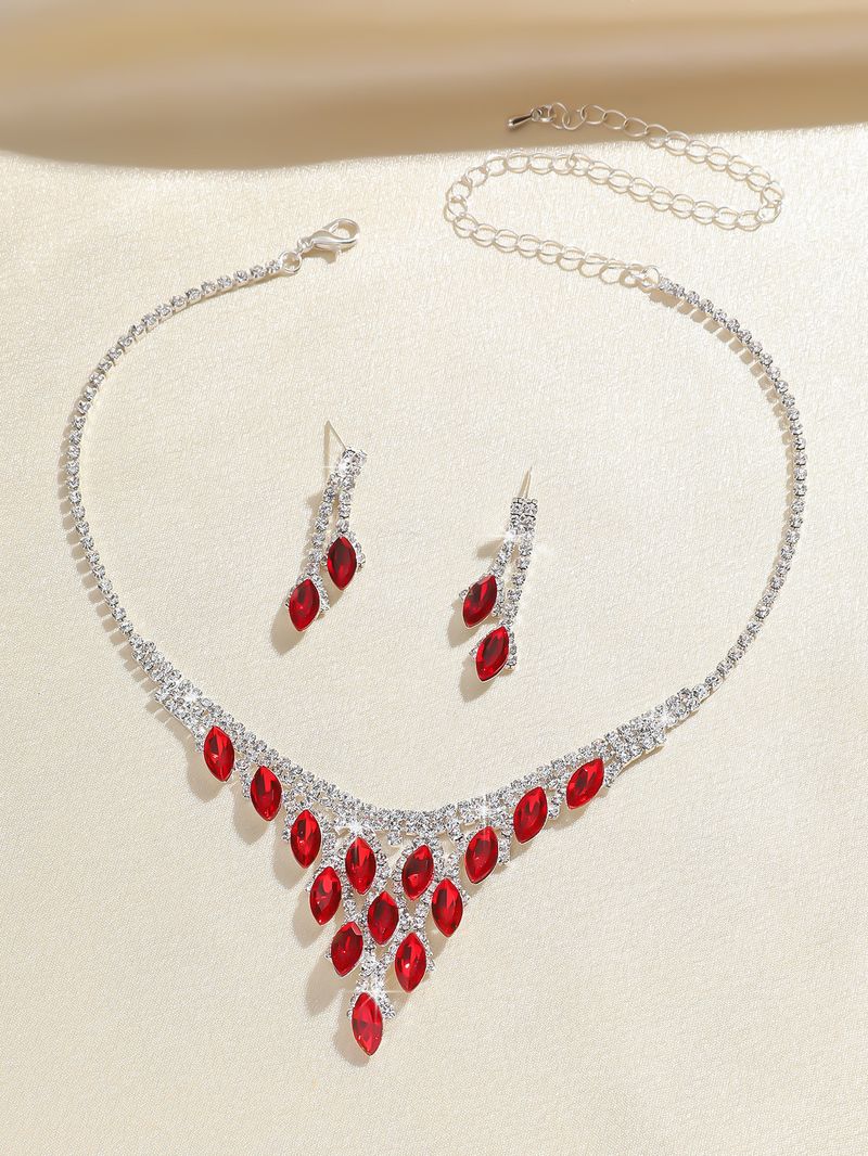 Fashionable temperament exquisite high end light luxury blue crystal rhinestone necklace earrings set women's dress accessories bridal jewelry_voghion.com