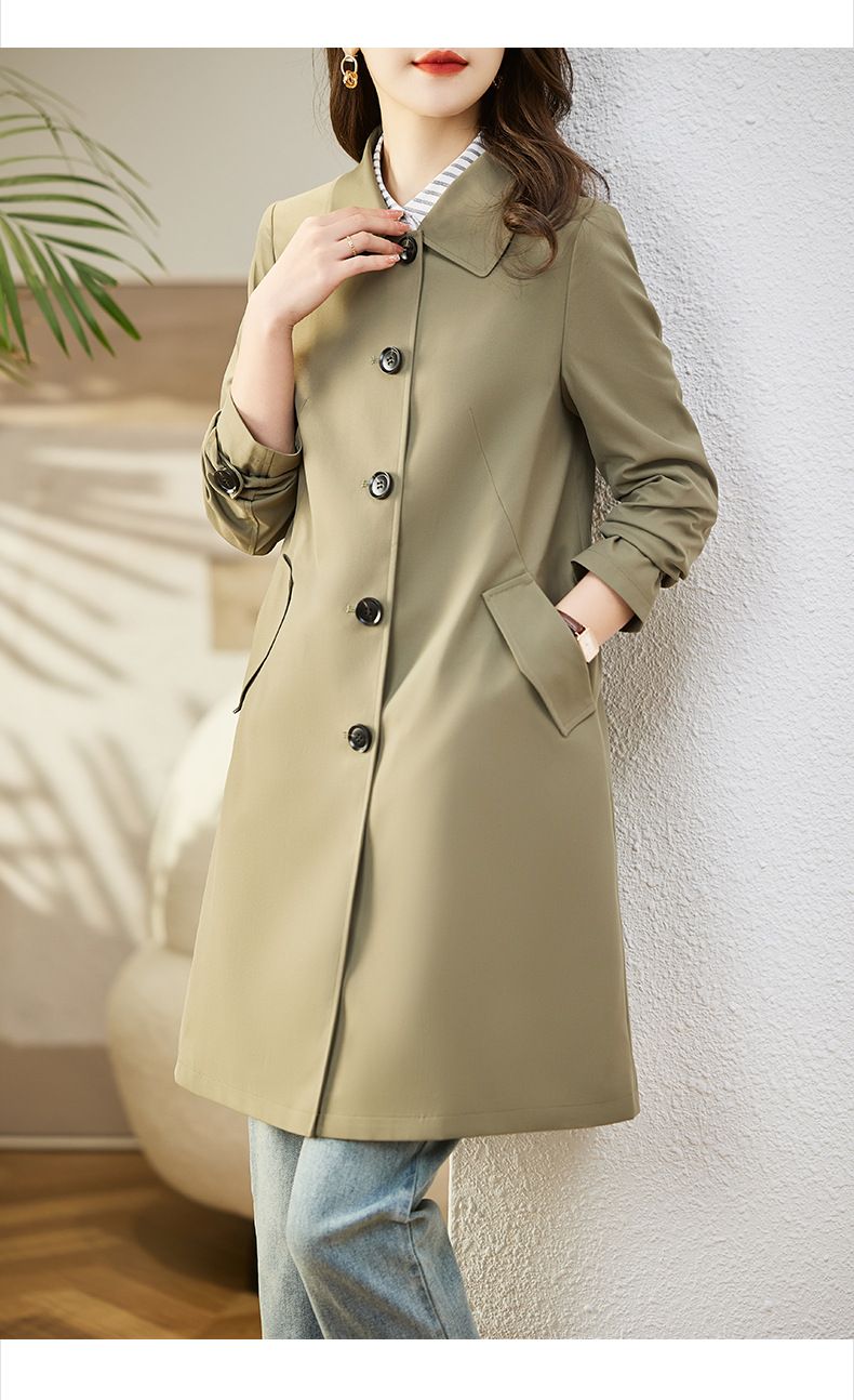 Elegante trench lungo da donna: vestibilità slim, stile ampio, capospalla versatile (M/L/XL/2XL/3XL, verde chiaro/kaki/rosso/blu navy/verde scuro)_voghion.com
