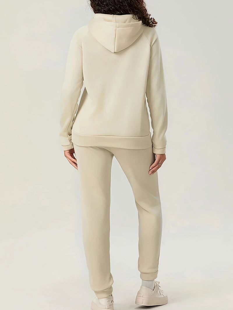 Completo con cappuccio e stampa di lettere da donna, felpa a maniche lunghe e pantaloni con elastico in vita_voghion.com
