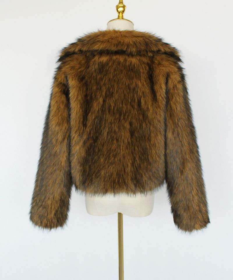 Women's Clothing Fur Collar Loose Short Cardigan Premium Faux Fur Jacket With Notched Lapel - Autumn Winter Short Coat In 3 Luxe Colorways_voghion.com