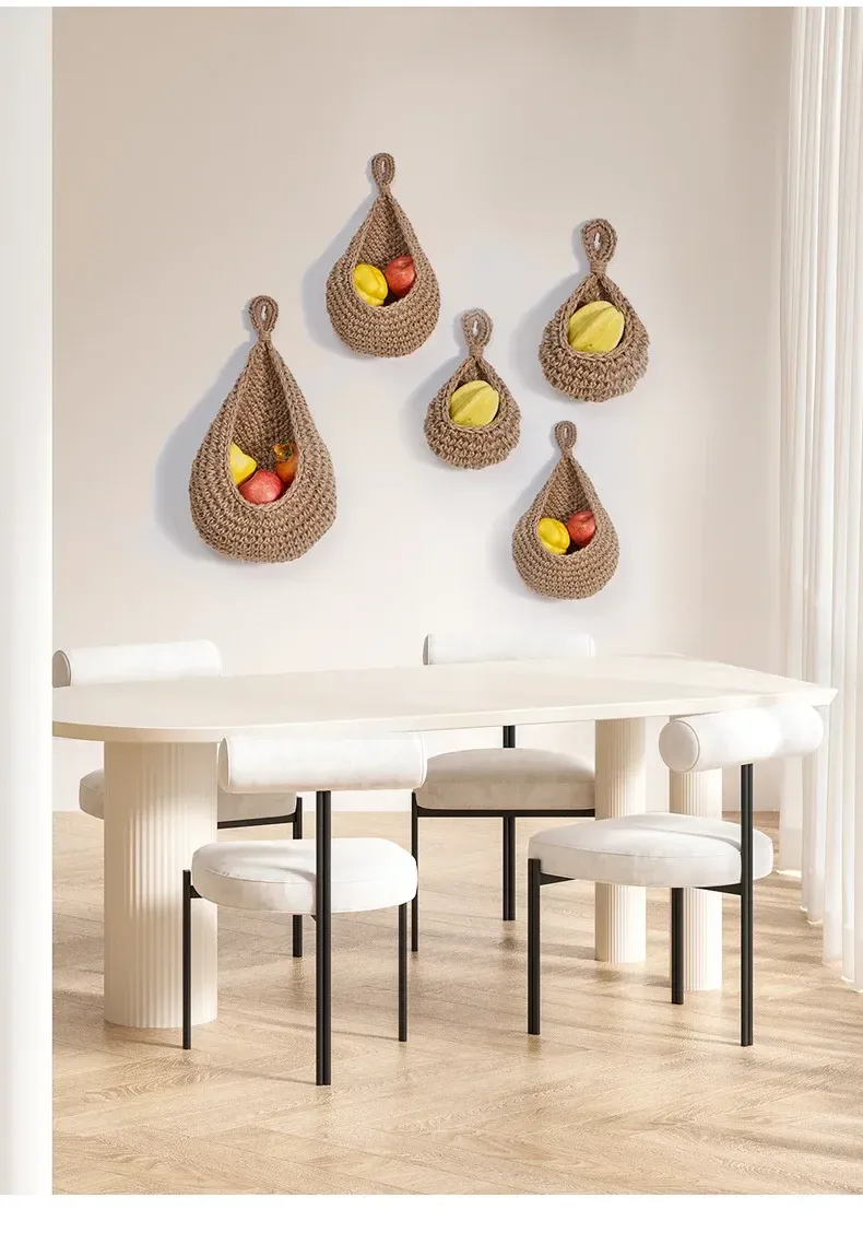 Handgewebter Hängekorb für Obst und Gemüse, Aufbewahrungsbehälter, Dekoration für Küche und Garten, Wandmontage, Pflanzenaufbewahrung, Blumenaufbewahrung, Zwiebelaufbewahrung_voghion.com