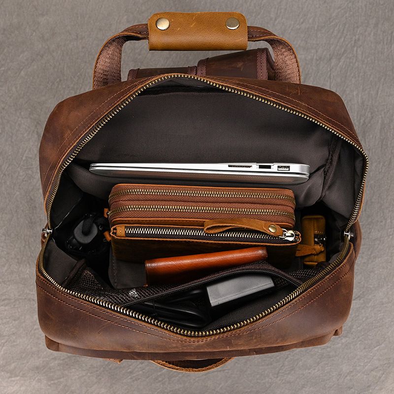 Crazy Horse Photography Men's Large Capacity Backpack Cowhide Travel Outdoor Genuine Leather DSLR Camera Bag_voghion.com