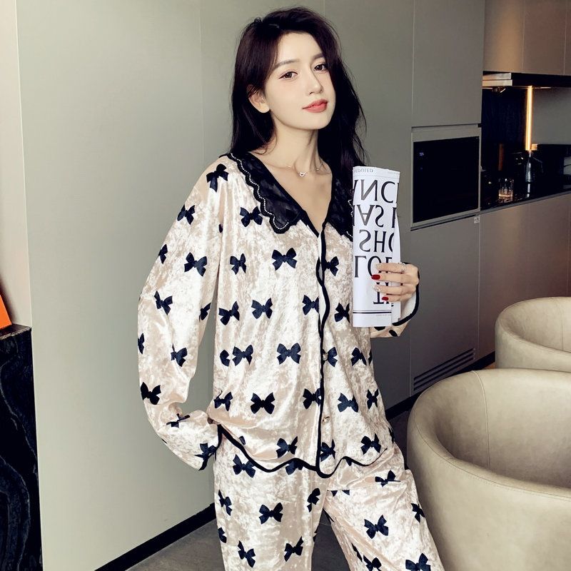 Spring And Autumn New Open-button Lace Collar Comfortable Long-sleeved Trousers Loungewear_voghion.com