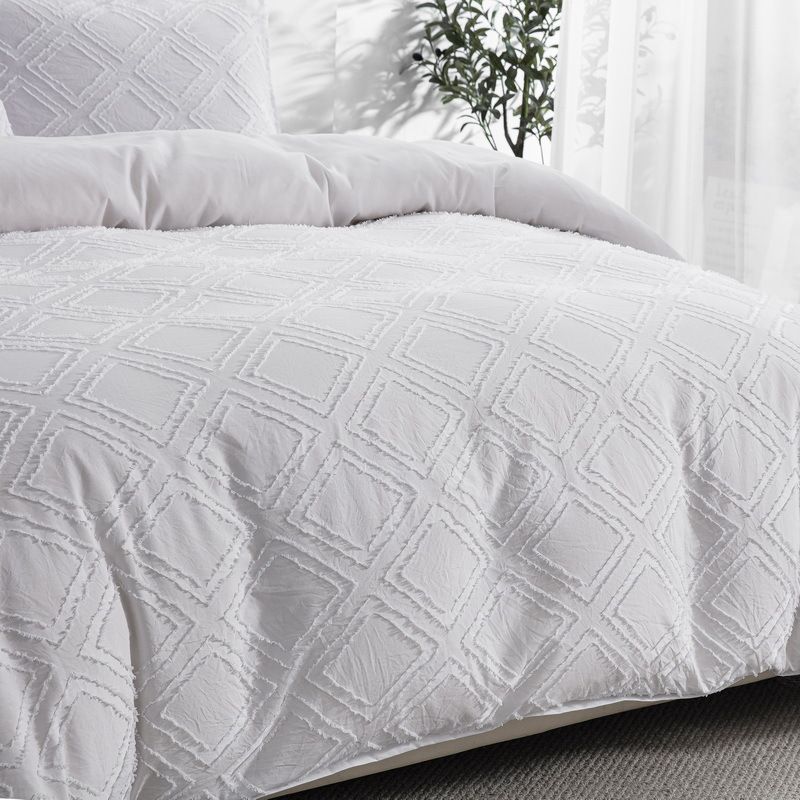 Parure de lit en flanelle douce à motifs géométriques – Literie respirante et hypoallergénique, couleur blanche_voghion.com