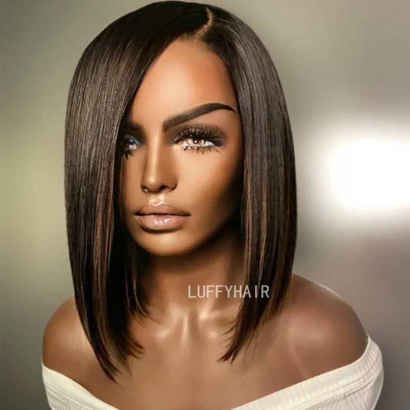 LUFFYHAIR 5x5 svilene baze Remy Bob perike Lede bočni dio brazilska bezljepilna svilena baza PU perika od ljudske kose s dječjom kosom_voghion.com