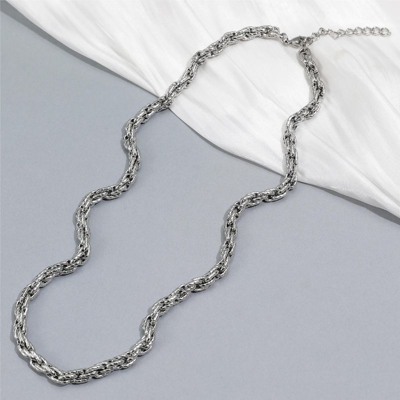 Trendy Hip Hop Halskette fir Jongen, Einfach a Basis Plain Kette, Titan Stahl Indentatioun, Duebel Woven Kette, Twisted Rope Halskette_voghion.com
