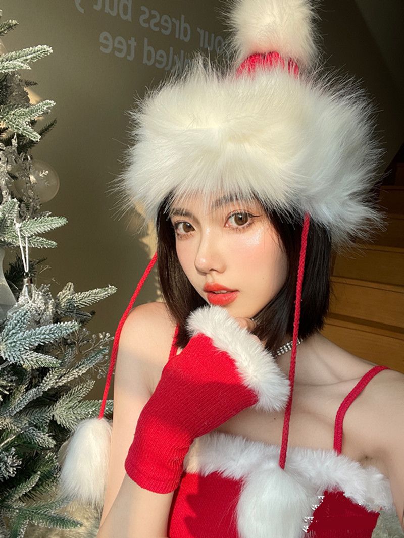 Cappello lavorato a maglia Lillian per Natale e Capodanno, da donna, con protezione per le orecchie, foderato in pile, stile coreano, carino e peloso_voghion.com