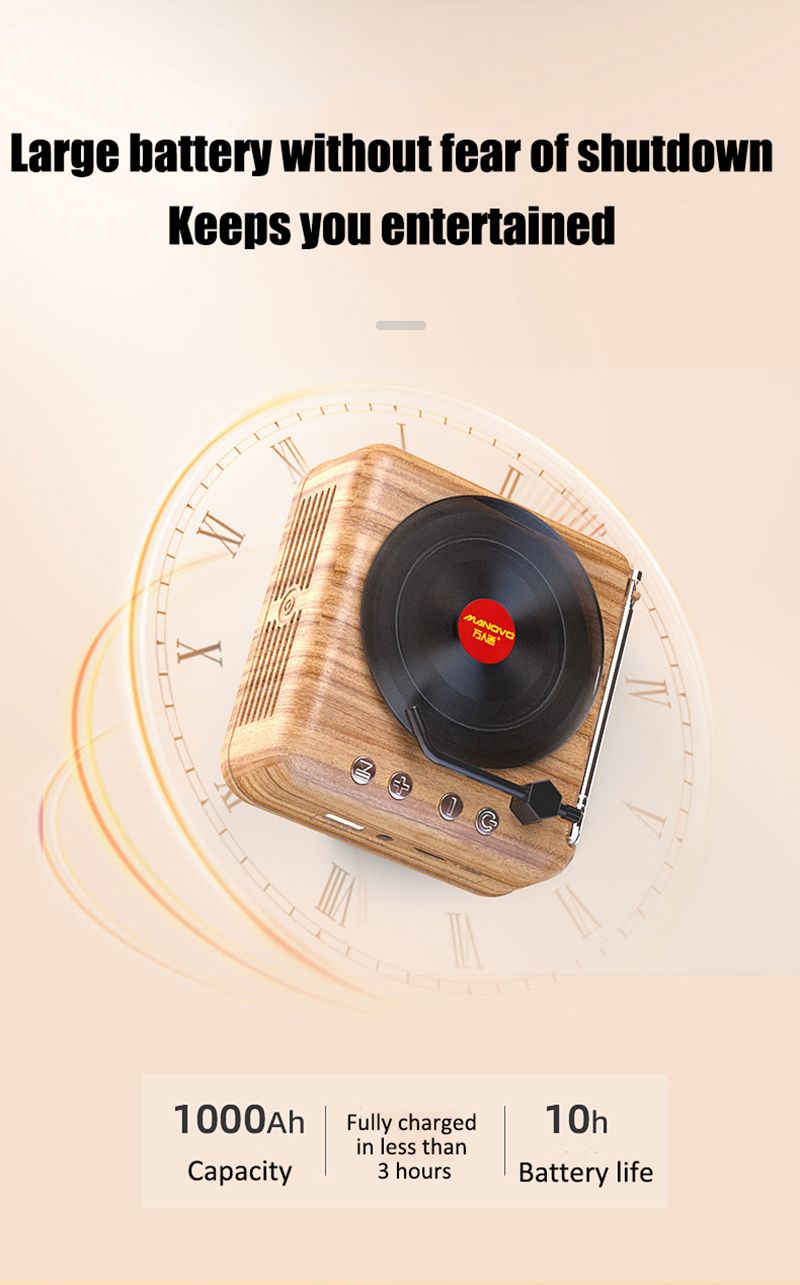 Piccolo mini altoparlante portatile retrò in legno BT con radio FM HIFI effetto sonoro e standby ultra lungo_voghion.com