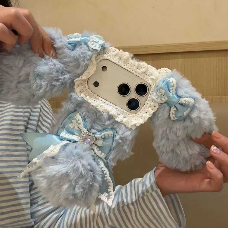 Handmade Cute Baby Rabbit Bear Series Pink Rabbit Bear Plush IPhone Case, Bow_voghion.com