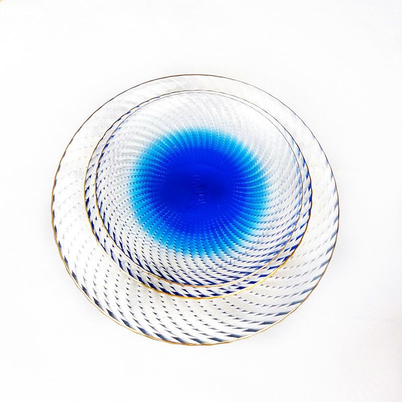 Glasteller im europäischen Stil, leicht, luxuriös, hochwertig, für Hotels, kommerzielle Zwecke, KTV, goldfarben, blau_voghion.com