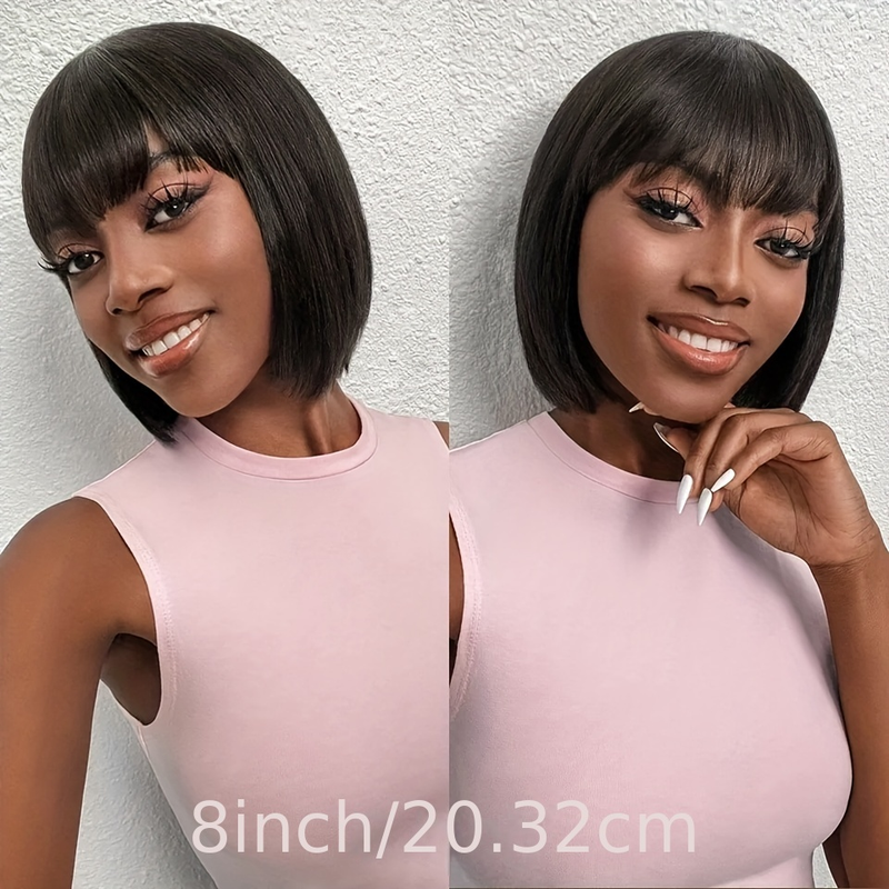 Kuerz Bob Schnëtt Perücken Mat Bangs Riichtaus Mënsch Hoer Perücken Glueless Riicht Braizilian Mënsch Hoer Perücke Fir Fraen 8-14 Zoll_voghion.com