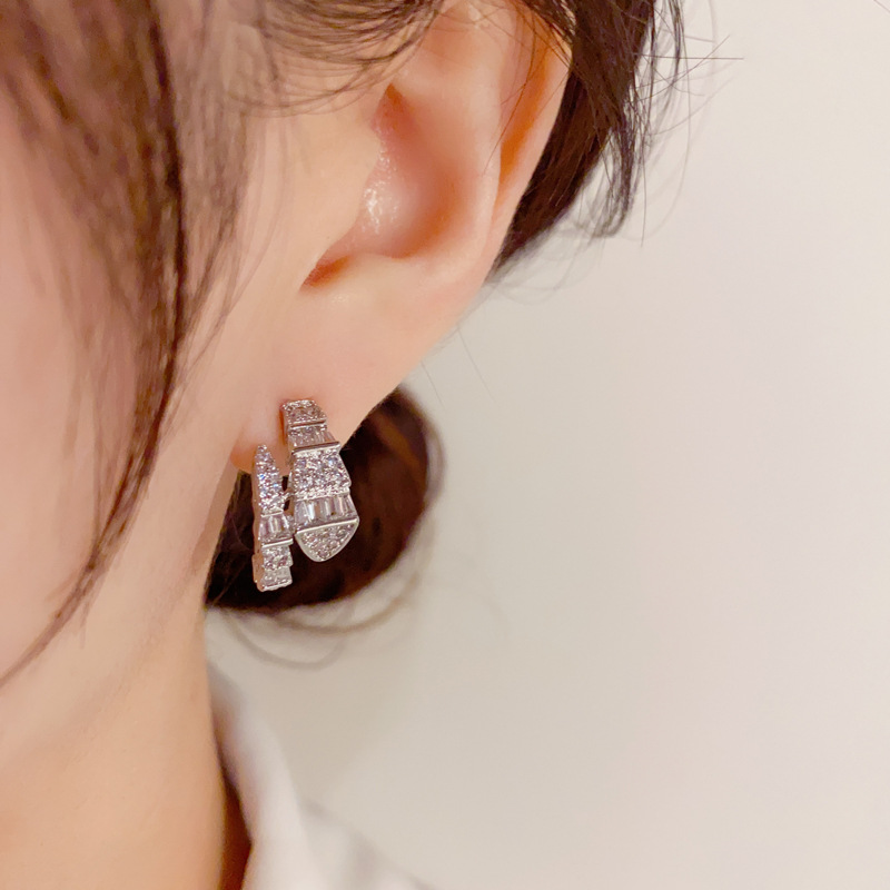 Designer zircon snake-shaped small earring personality niche design geometric studs light luxury high sense earring girls_voghion.com
