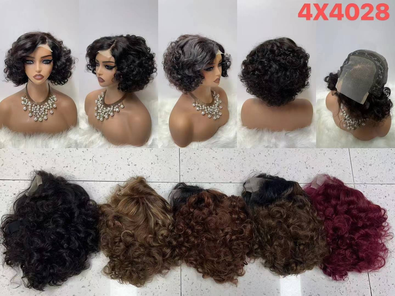 Parrucche corte Bob Parrucche Pixie Parrucca di capelli umani Capelli ricci corti naturali soffici corti prima del pizzo Parrucca di capelli umani BOB corta 4*4_voghion.com