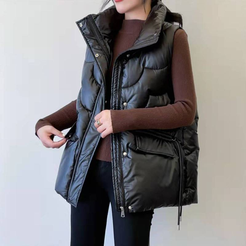 Damenbekleidung Herbst und Winter neue Mode Daunenweste aus Baumwolle für Frauen tragen glänzende waschbare Weste lose Weste Jacke_voghion.com