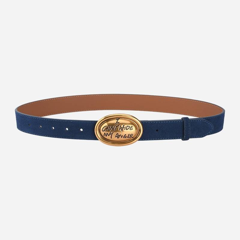 Oval English Leather Belt Women's Frosted Suede Premium Sense Hundred Pants Decorative Belt_voghion.com