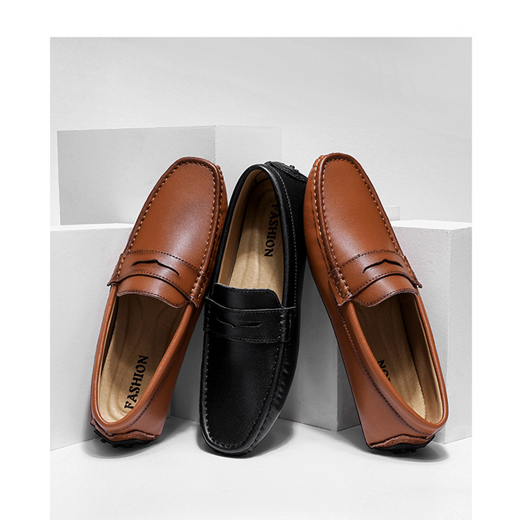 Men's Bean Shoes Casual Leather Shoes Big Size Lazy Man A Pedal Drive_voghion.com
