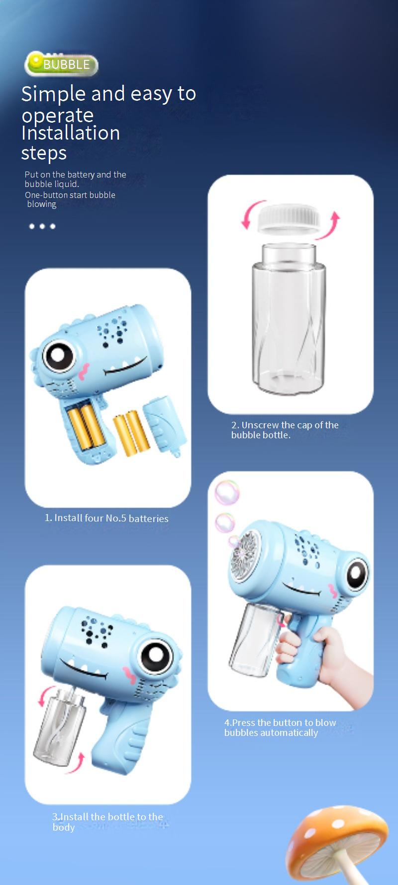 Automatische Gatling-Seifenblasenpistole – Elektrischer Seifenblasenbläser mit LED-Beleuchtung für Kinder, Handseifenblasenmaschine mit über 500 Seifenblasen/Min., Partyspielzeug für draußen_voghion.com