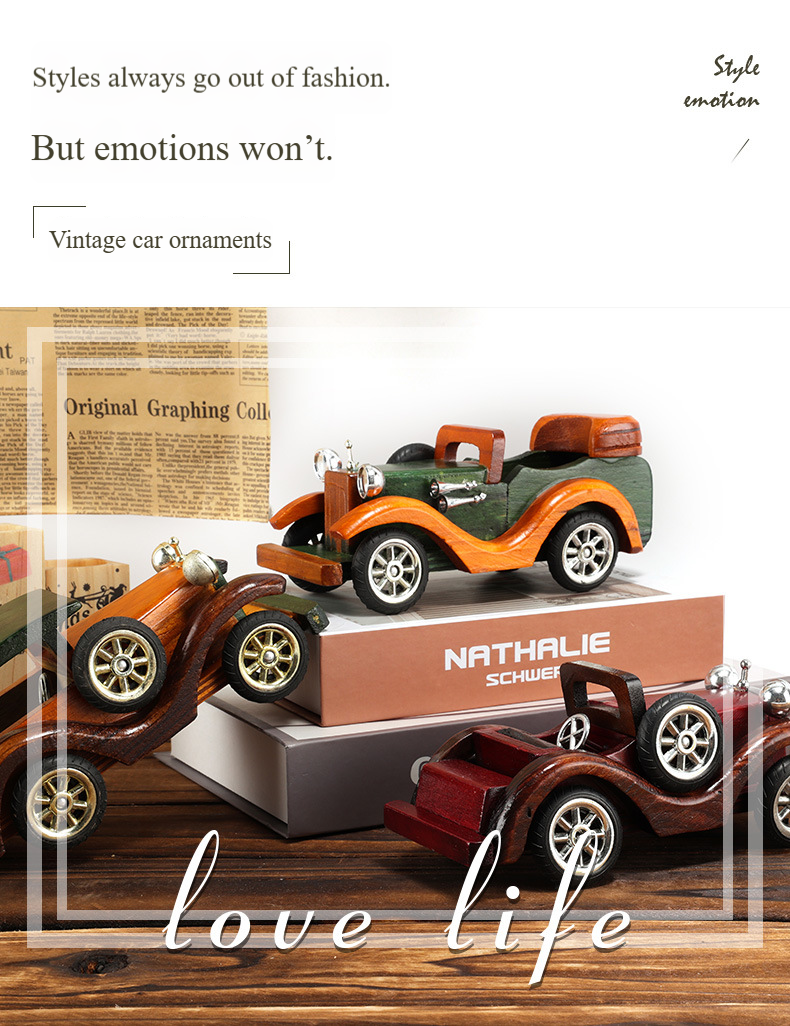 Fashion Retro Wooden Car 8 Inch Creative Home Desktop Ornaments Car Decoration Model Ornaments Manufacturers Wholesale_voghion.com