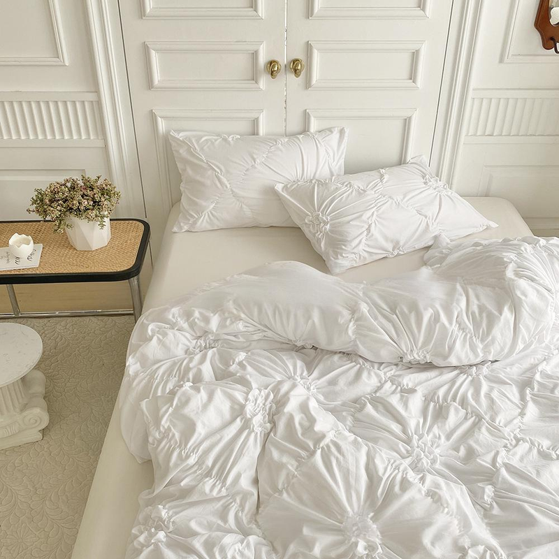 Quilt Cover Pillowcase Solid Color 3D Three Dimensional Flower Button Flower Set_voghion.com