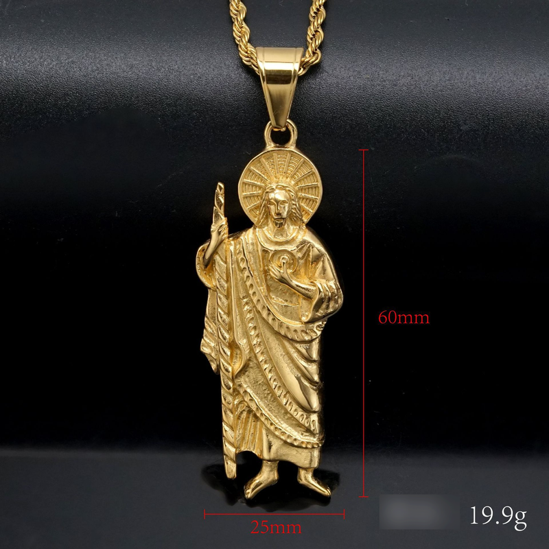 Collana con ciondolo di Gesù placcato oro in acciaio inossidabile placcato oro, nuova in acciaio inossidabile 316 di San Giuda_voghion.com