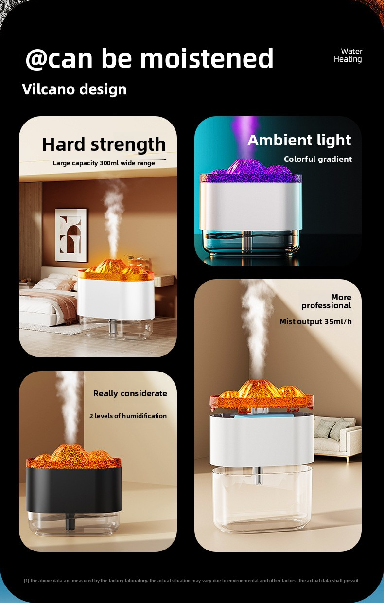 Luftbefeuchter mit Flammeneffekt – 500 ml USB-betriebener Aromadiffusor mit einstellbarem LED-Feuerlicht, 2-8-Stunden-Timer, für Zuhause und Büro (Schwarz/Weiß)_voghion.com