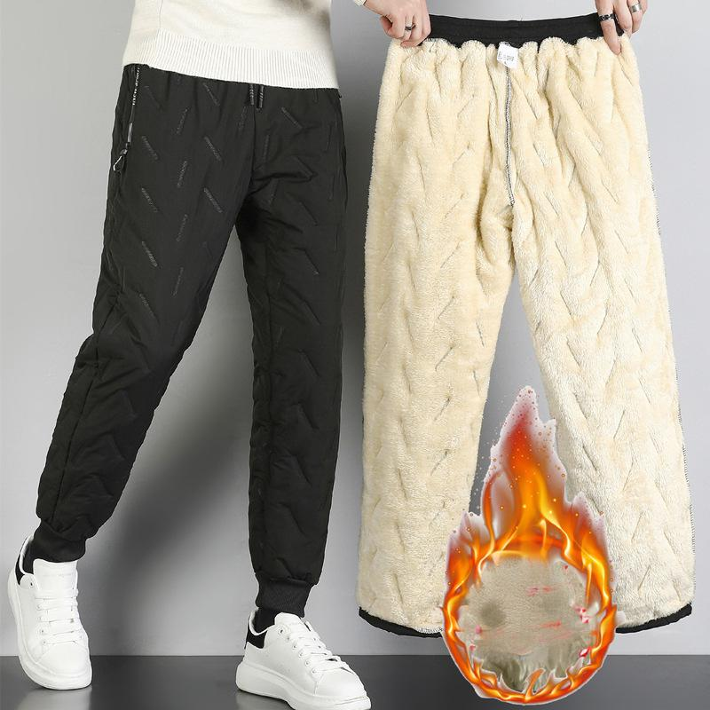Pantalon d'hiver doublé polaire pour homme - Pantalon thermique coupe-vent imperméable avec poignets élastiques, grandes tailles disponibles (noir, gris foncé, coupe droite)_voghion.com