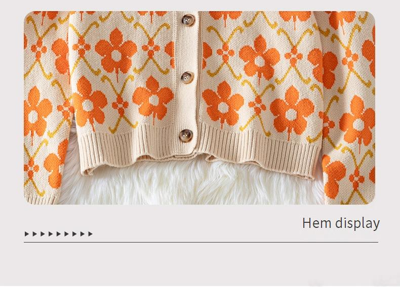 Women's Floral Jacquard Knit Cardigan With Buttons - Elegant Long Sleeve Open Front Sweater For Autumn & Winter_voghion.com
