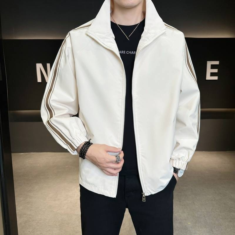 "Trendy Stand Collar Jacket For Youth - Style Lightweight Windbreaker With Rabbit Fur Blend (M-4XL, Black/Sage Green/Beige)"_voghion.com