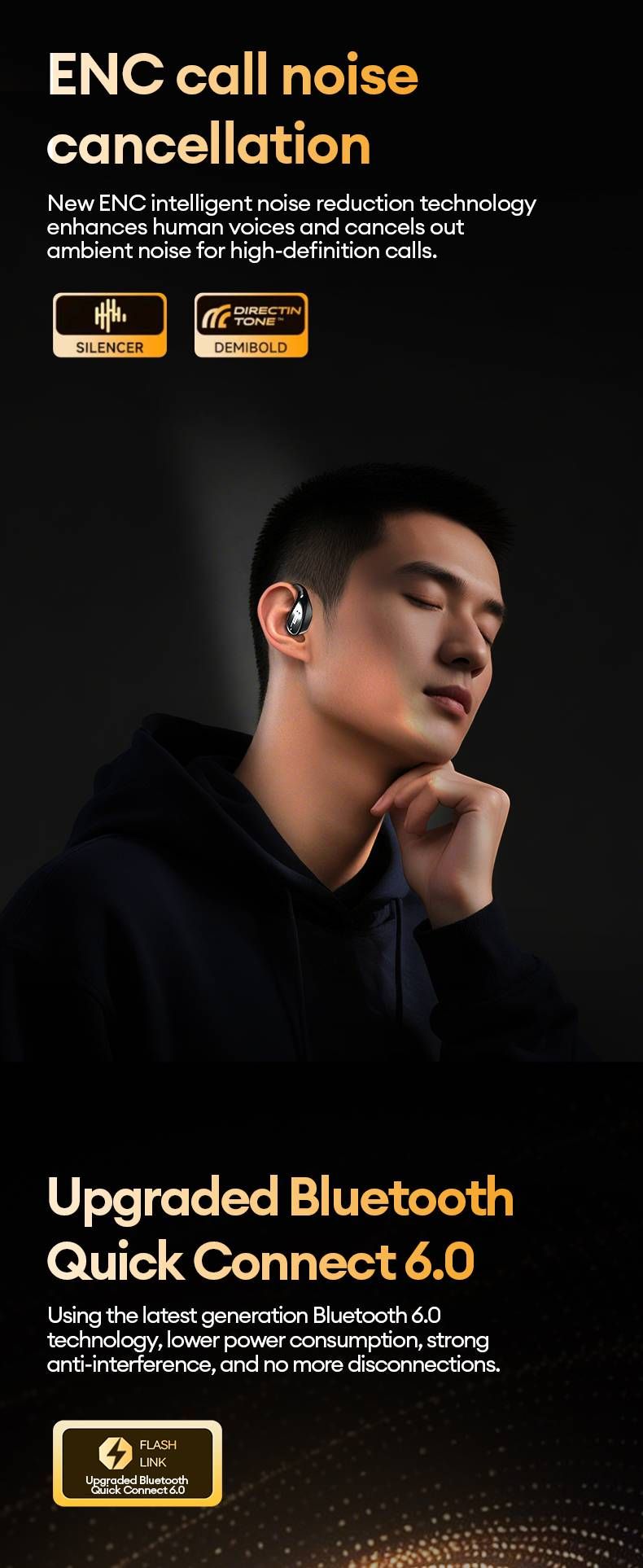 Auriculares Bluetooth originales Lenovo LE505 de conducción ósea 6.0 OWS, auriculares inalámbricos estéreo HIFI, bajos, para música, juegos y deportes._voghion.com