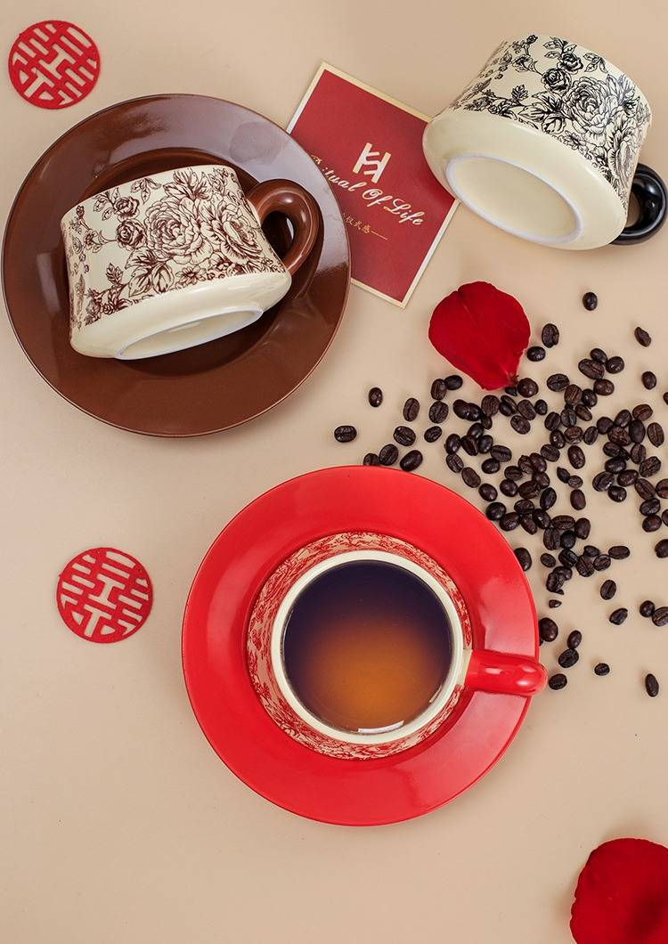 Rose Cup And Saucer Gift Box Coffee Cup And Saucer Set Light Luxury High End Tea Cup Creative Mug Ceramic Water Cup_voghion.com