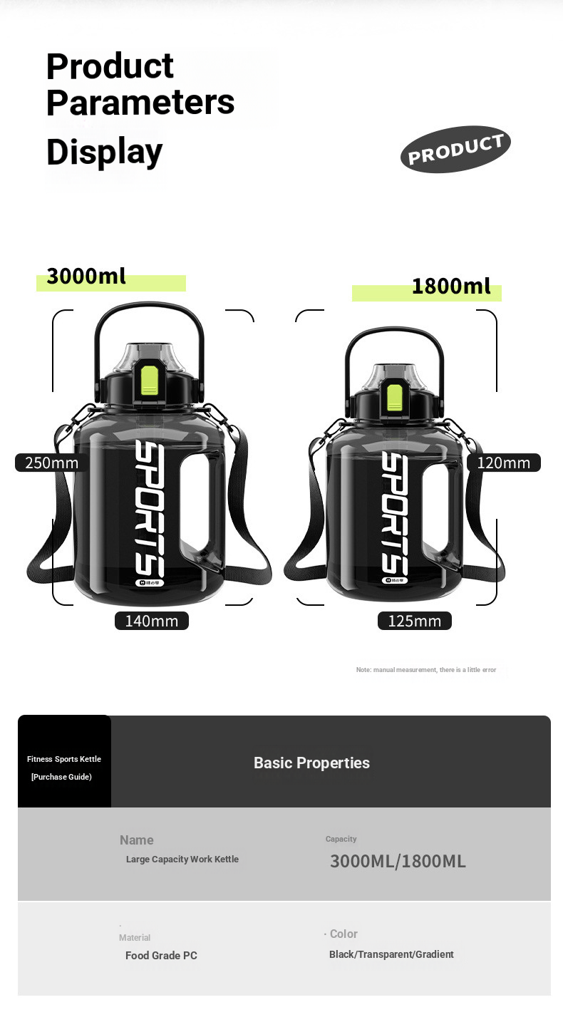 Tazza d'acqua di grande capacità, per uomo e donna, portatile, per sport, fitness, pancia, Dundong, secchio, tazza spaziale in plastica_voghion.com