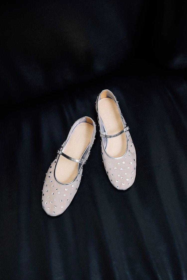 Mesh Ballet Flats With Rhinestone Accents (Breathable, Mary Jane Style, Lightweight & Comfortable For Women)_voghion.com