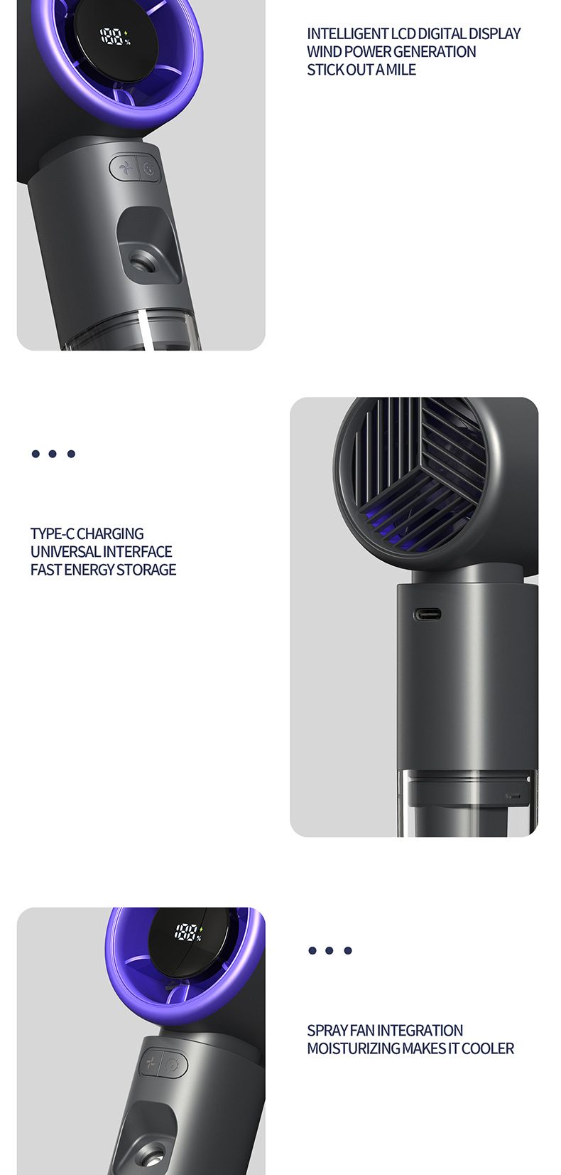 25 Nuovo ventilatore ad alta velocità per umidificazione, regolazione continua della velocità, display digitale, ventilatore portatile portatile con ricarica turbo_voghion.com