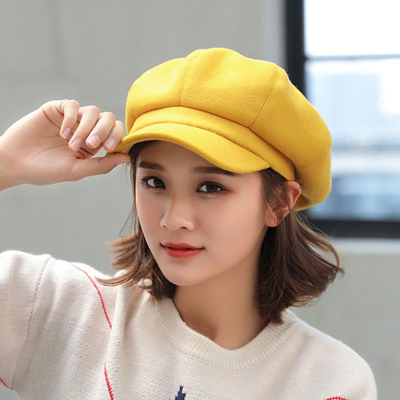 New Arrivals Fashion Solid Color Woolen Newsboy Cap Octagonal 8 Panel Women Autumn Winter Thickened Warm Beret Hat For Girls Sombrero_voghion.com