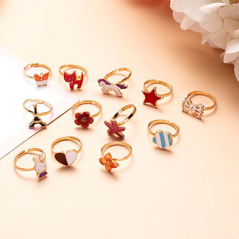 10 pezzi simpatici anelli da cartone animato per bambini ragazze caramelle fiore animale fiocco forma set anello regolabile bambino gioielli regali_voghion.com