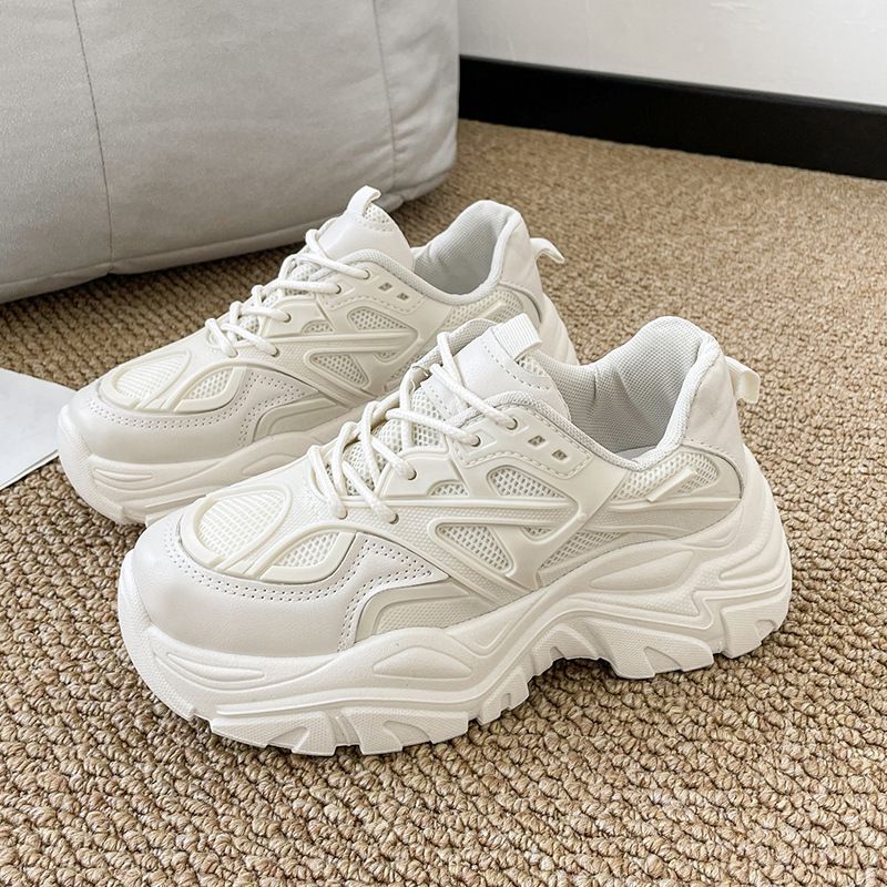 2025 Sommer Neue Dicke Sohle Atmungsaktive Einzelfutter Matsuke Dad Sport Super High Heels Katze Bein Kleine Weiße Damen_voghion.com