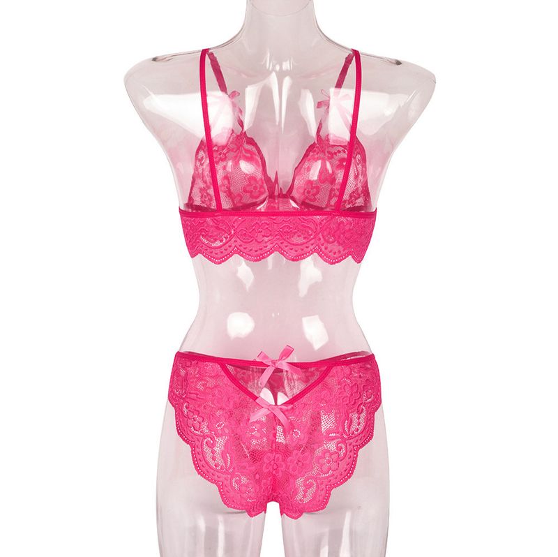 Women's Intimates New Bow Deep V Jacquard Two Piece Sexy Lingerie_voghion.com
