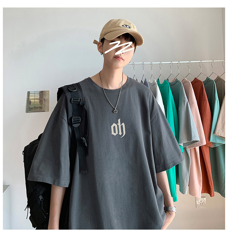 T-shirt a maniche corte con lettere semplici in stile Hong Kong, da uomo, estiva, versione coreana della maglietta, abbigliamento maschile, camicia da uomo_voghion.com