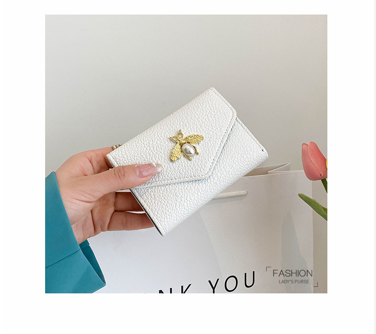 Cross-border small bee wallet female 2023 new short section small and thin section wallet 30% off niche solid color coin purse PU_voghion.com